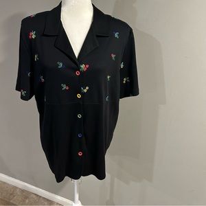 Vintage 90s Peter Popovitch Embroidered Shirt Blouse Black XL Button Up